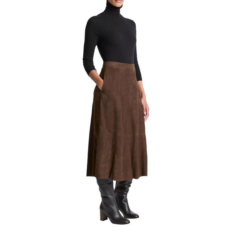 Mid Rise Flared Suede Midi Skirt image number null
