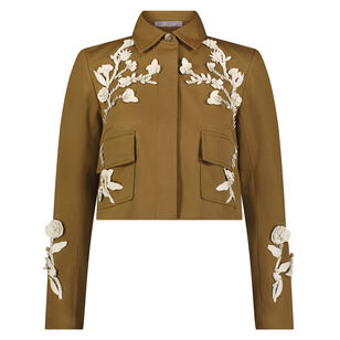 Leather Floral Embroidered Rustic Stretch Cotton Jacket