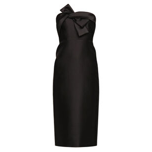Aliana Strapless Twist Bow Mikado Midi Dress