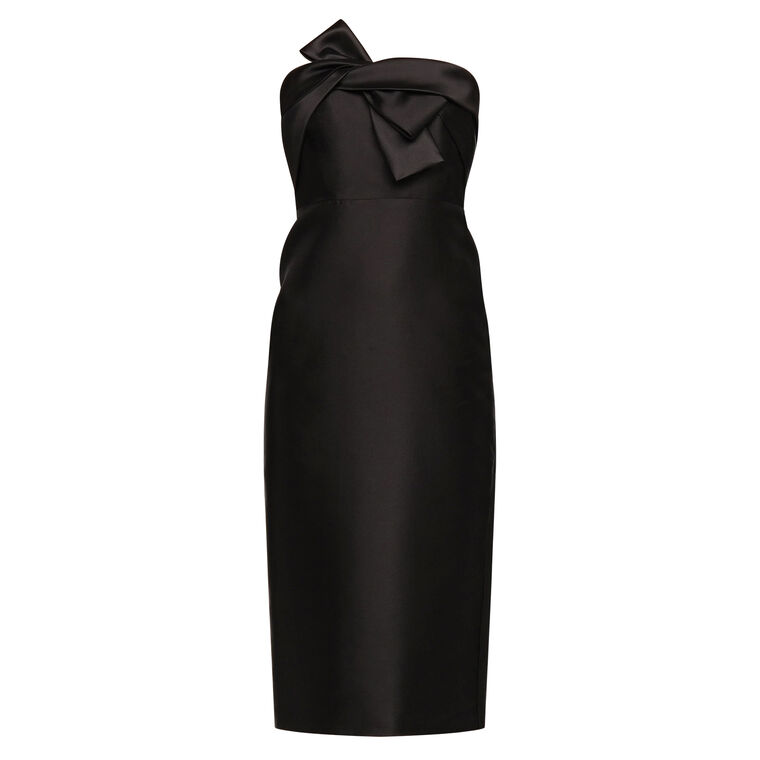 Aliana Strapless Twist Bow Mikado Midi Dress image number null