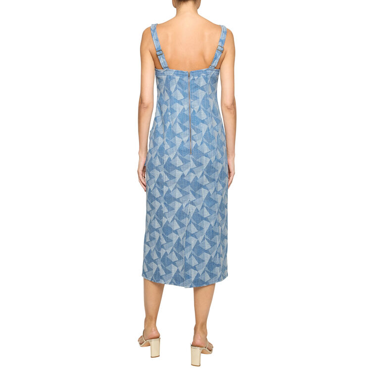 Marine Printed Denim Sleeveless Midi Dress image number null