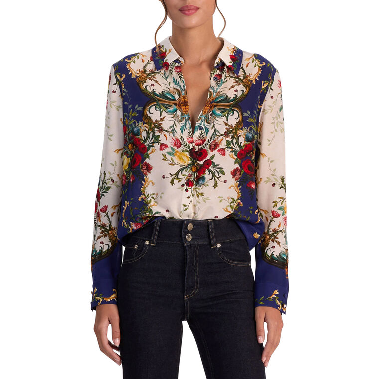 Willa Long Sleeve Hidden Placket Silk Blouse image number null