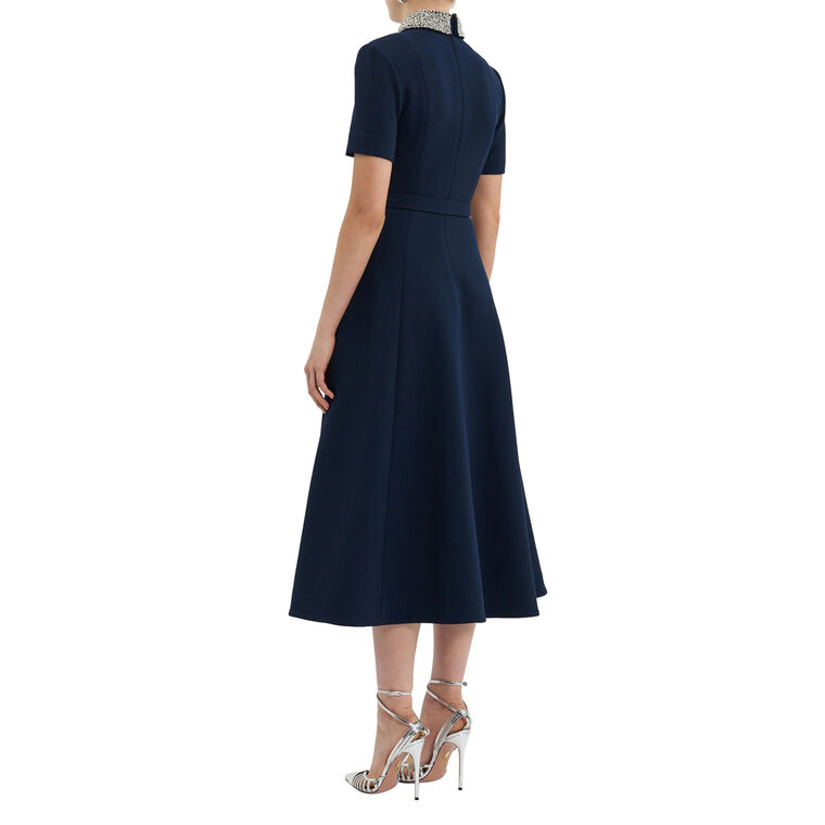 Xena Short Sleeve Belted Midi Dress With Embellished Collar image number null