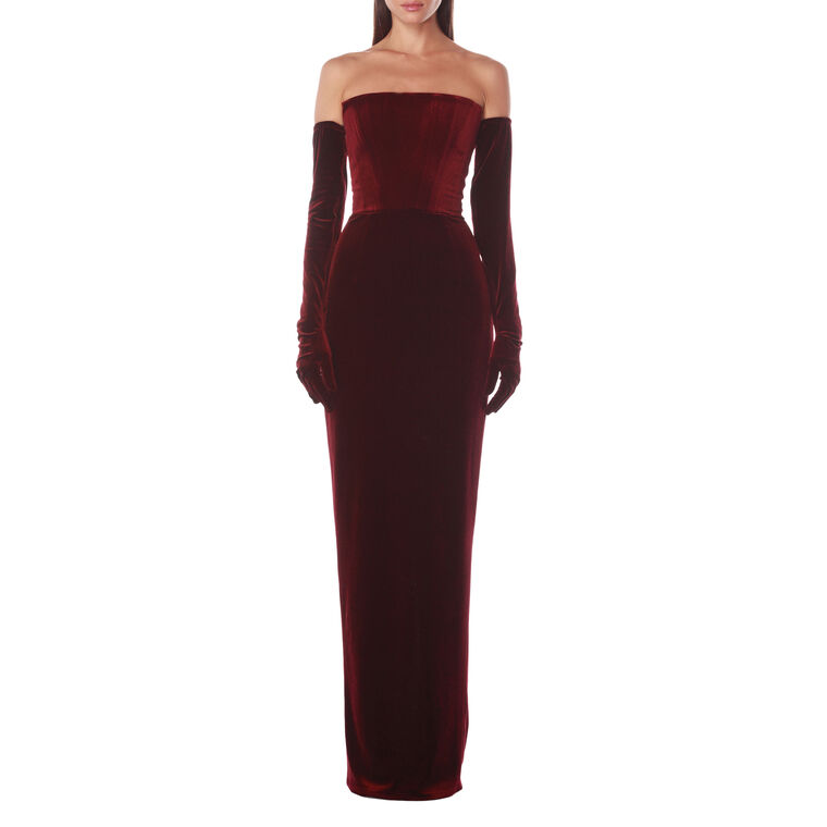 Florentina Strapless Velvet Gown With Gloves image number null