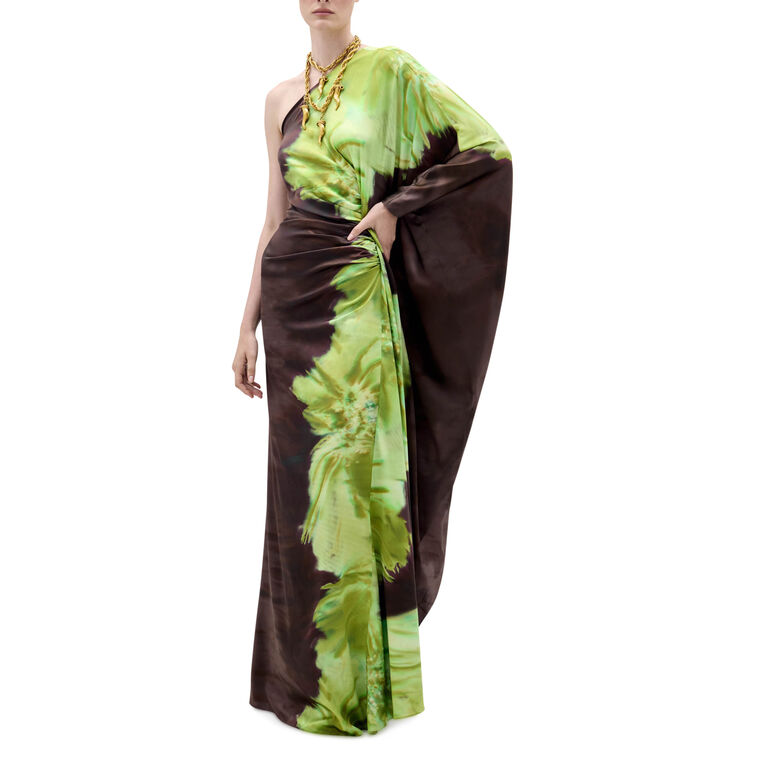 Afrodita One Sleeve Silk Maxi Dress image number null