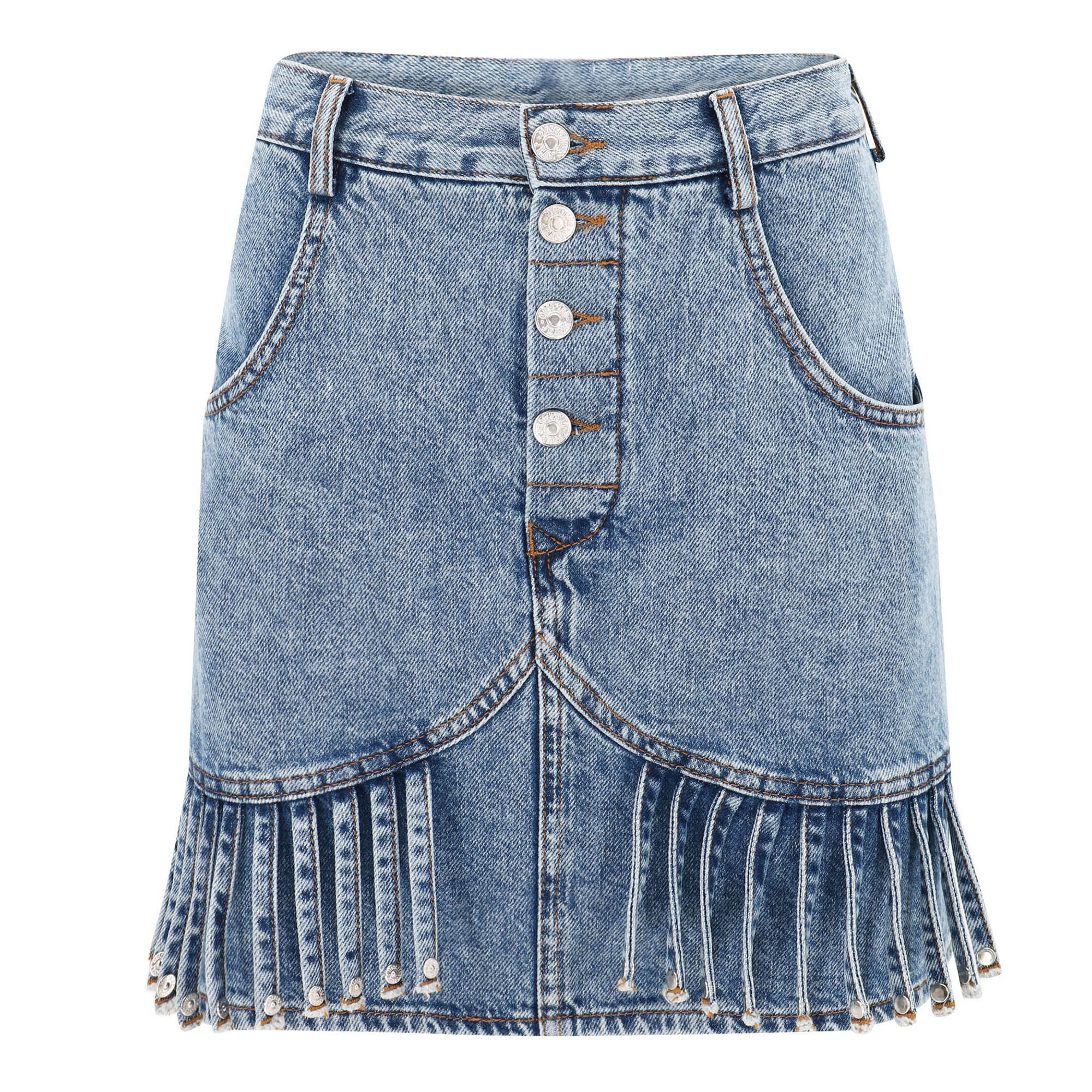 Fringe-Detail Denim Mini Skirt