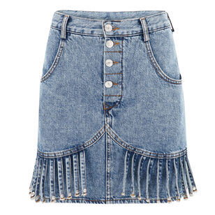Fringe-Detail Denim Mini Skirt