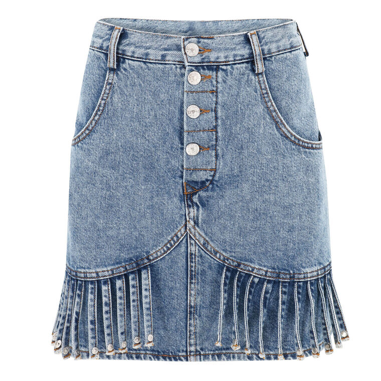 Fringe-Detail Denim Mini Skirt image number null