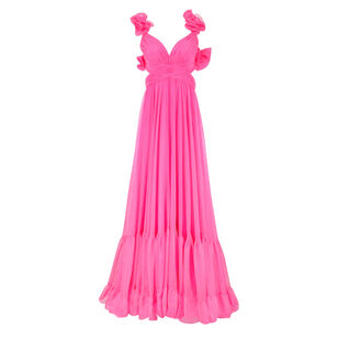 Ruffle Tiered Cut-Out Chiffon Gown