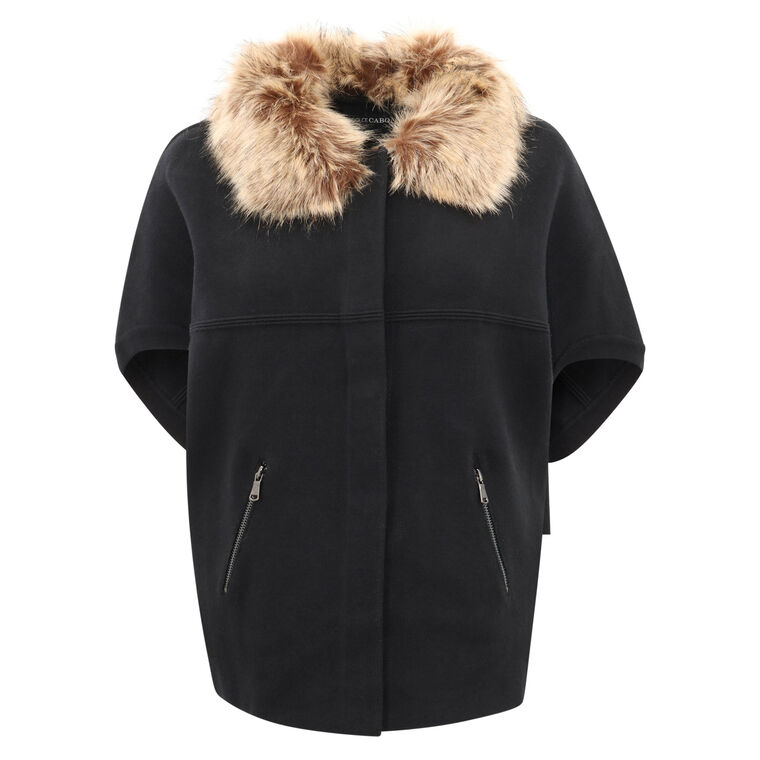 Faux Fur Collar Short Sleeve Cardigan image number null