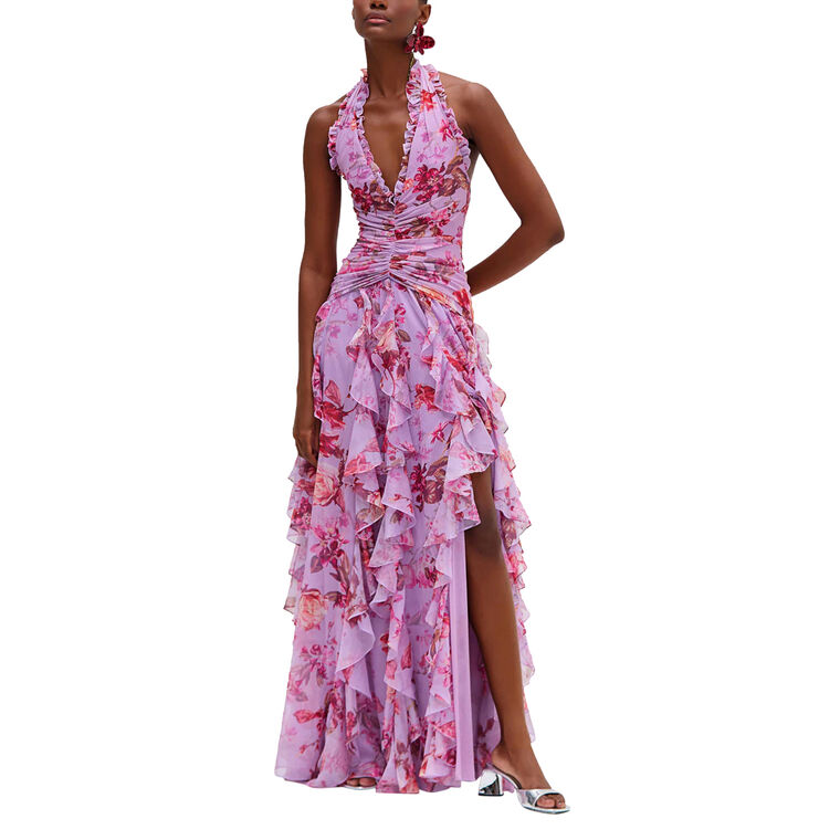 Floral Haze Stretch Tulle Maxi Dress image number null
