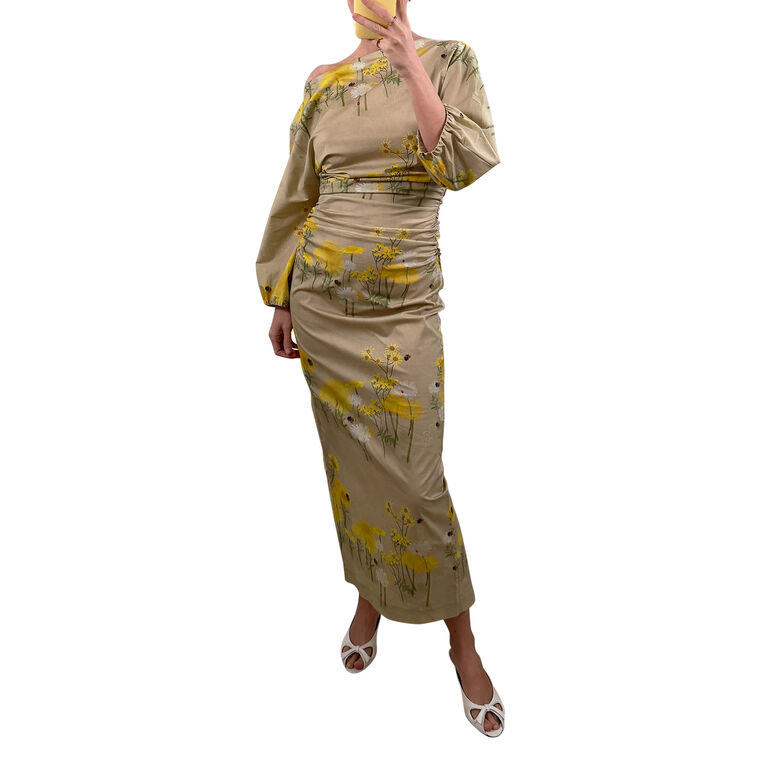 Ezra Long Sleeve Ruched Midi Dress image number null