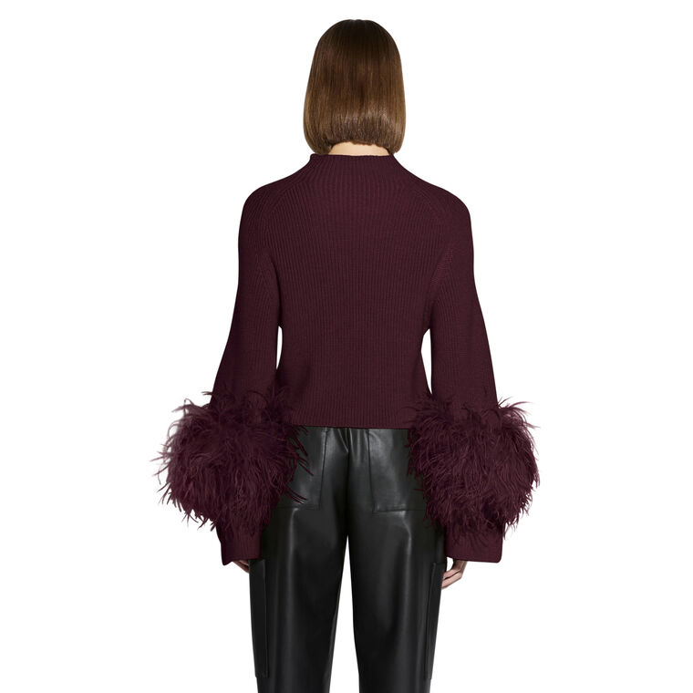 Merino Wool Mock Neck Sweater With Feathers image number null