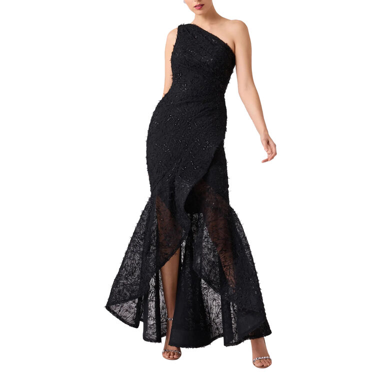 Embroidered Sequin Lace One Shoulder Gown image number null