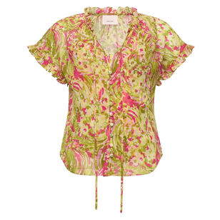 Jenise Daisy Swirl Flutter Sleeve Top