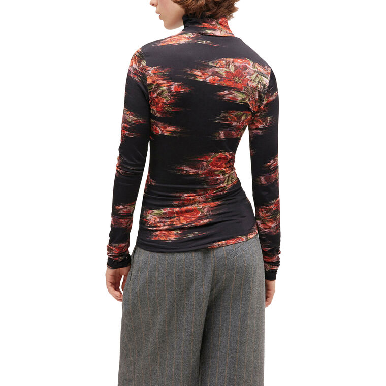 Printed Shiny Jersey Long Sleeve Turtleneck Top image number null