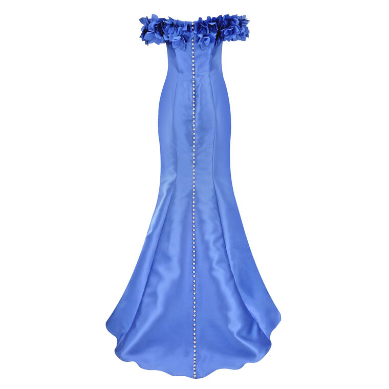 Off Shoulder Gown With 3D Floral Sleeve Detail image number null