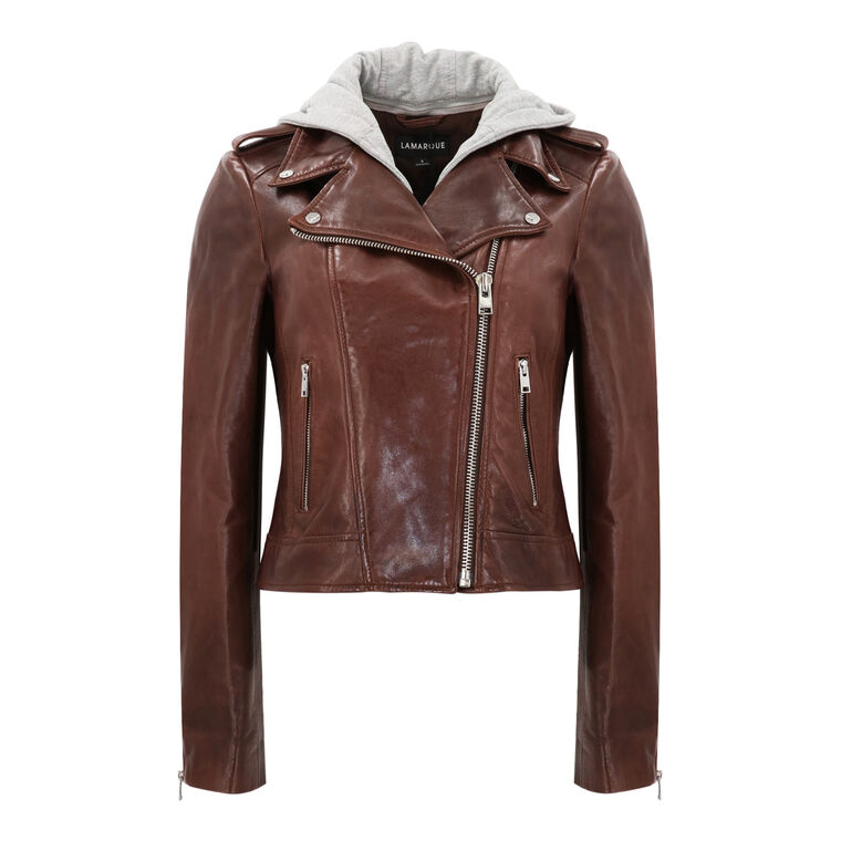 Holy Hooded Leather Biker Jacket image number null