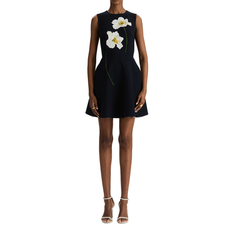 Sleeveless Peony Print Wool Day Dress image number null
