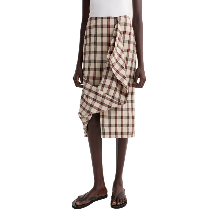 Draped Check Midi Skirt image number null