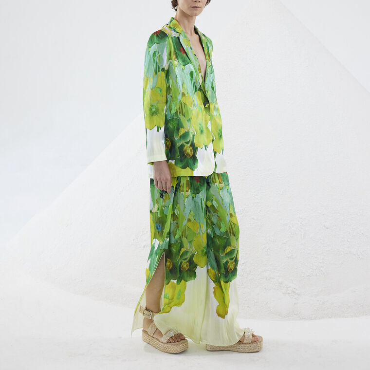 Alessia Floral Satin Wide-Leg Pant image number null