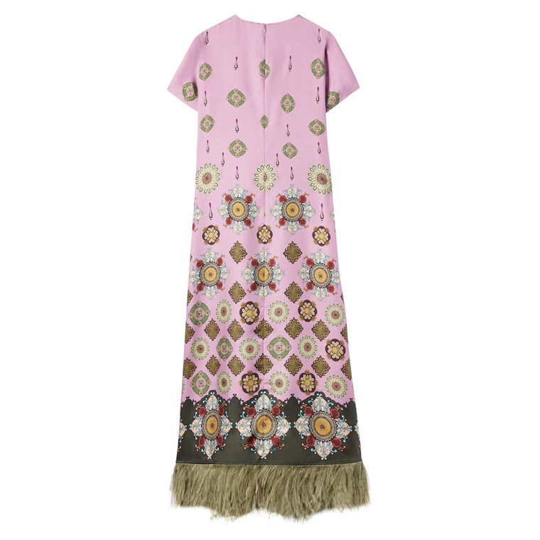 Short Sleeve Maxi Swing Dress With Feathers image number null