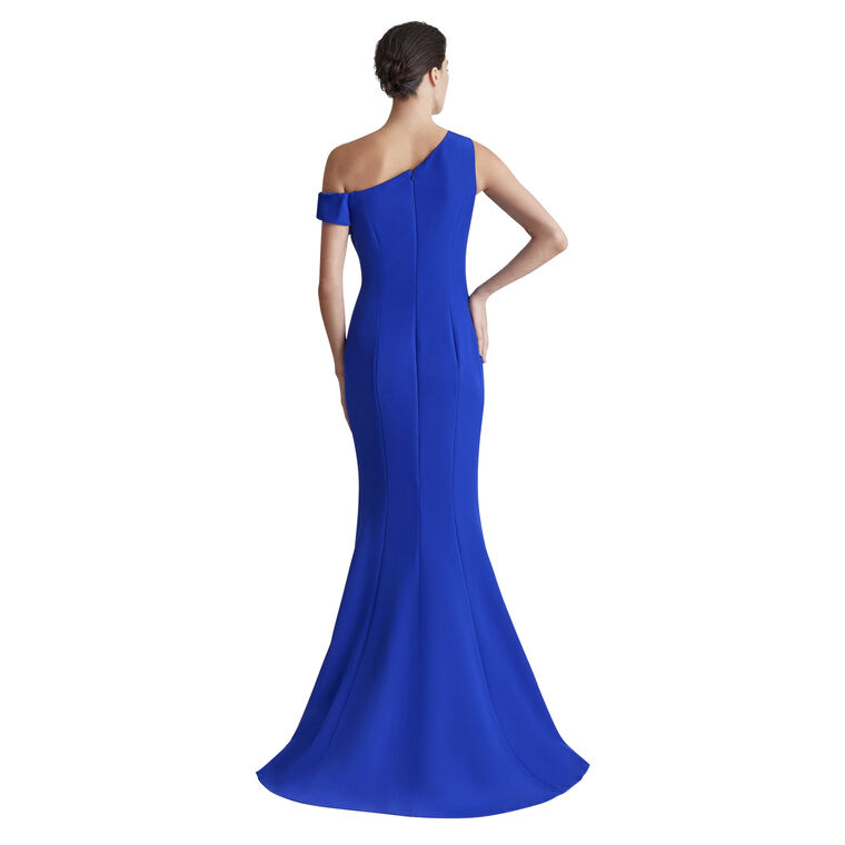 Stretch Crepe One-Shoulder 3D Flower Trim Gown image number null