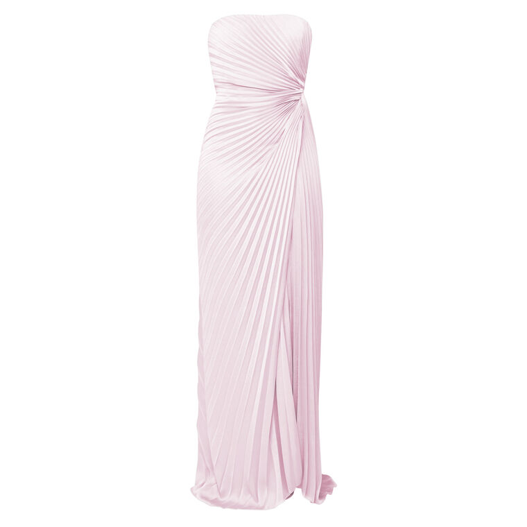 Layla Sleeveless Ruched Pleated Satin Gown image number null