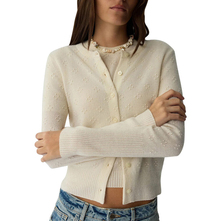 Compass Jane Long Sleeve Popcorn Stitch Cashmere Cardigan image number null