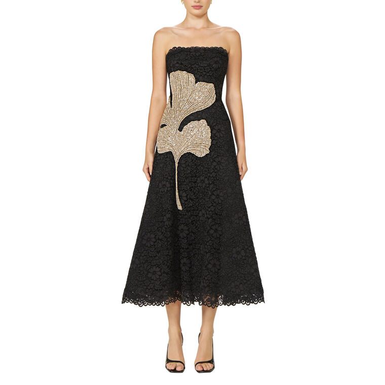 Hallis Cotton Corded Lace Strapless A-Line Midi Dress image number null