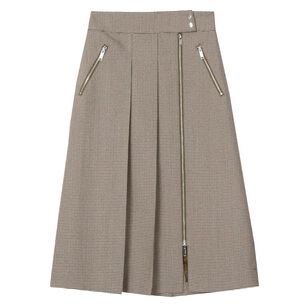 Houndtooth Tweed Midi Skirt