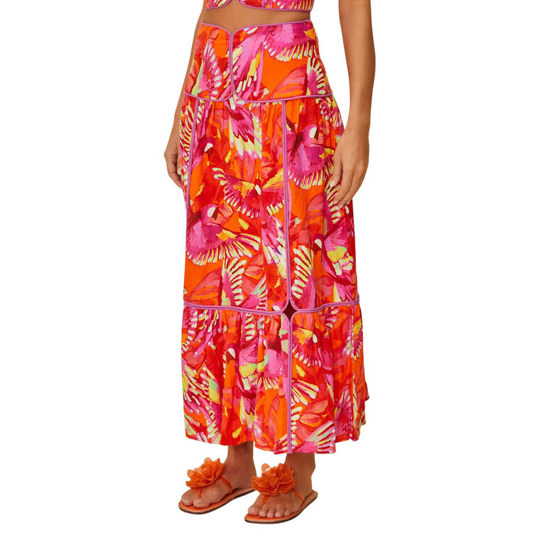 Flying Birds Tiered Midi Skirt image number null