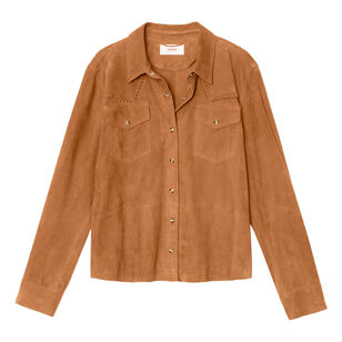 Billie Long Sleeve Button-Front Suede Shirt