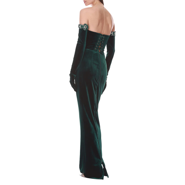 Velvet Strapless Maxi Dress With Gloves image number null