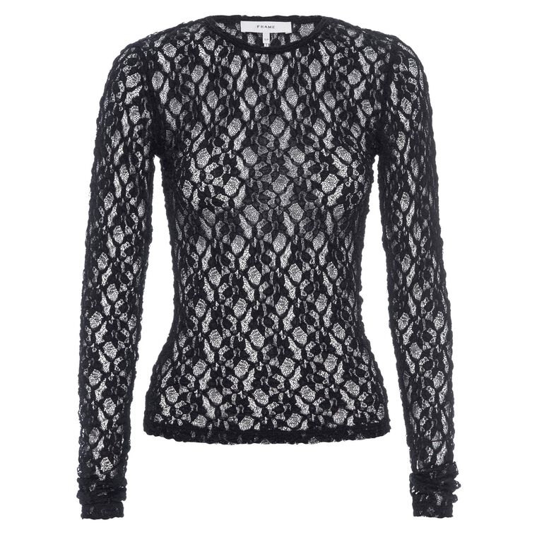 Mesh Lace Long Sleeve Crewneck Top image number null