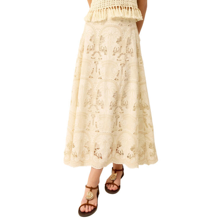 Emryn Embroidered Cotton A-Line Maxi Skirt image number null