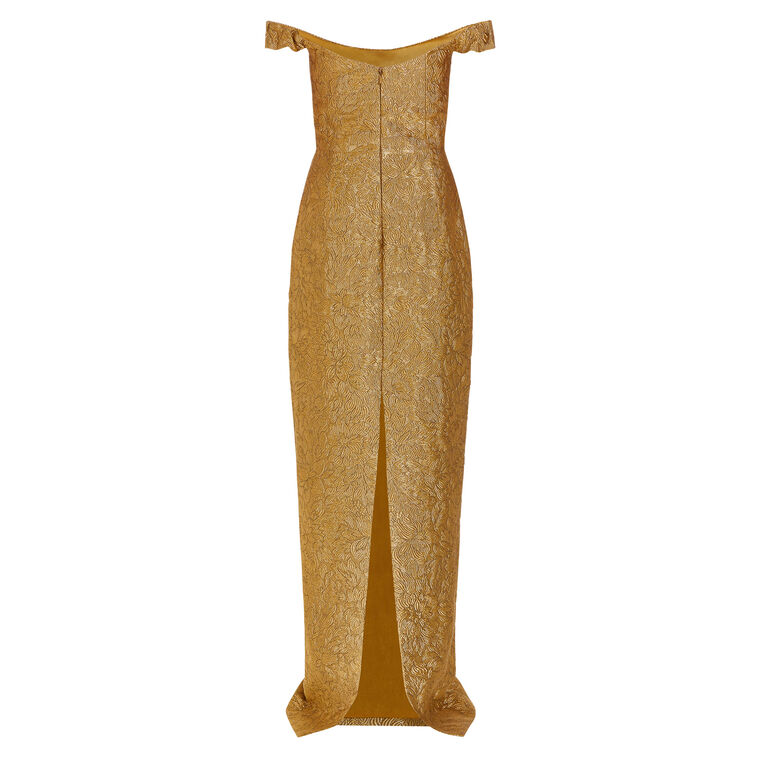 Yolanda Gold Brocade Column Gown image number null