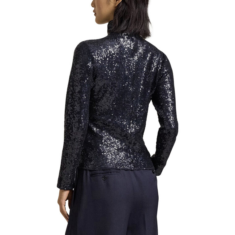 Sequin Long Sleeve Pullover Turtleneck Top image number null