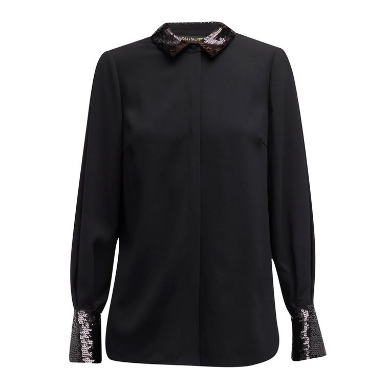 Linden Pleated Sequin-Embellished Blouse image number null