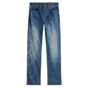 Rigid Denim Embroidered Straight-Leg Jeans