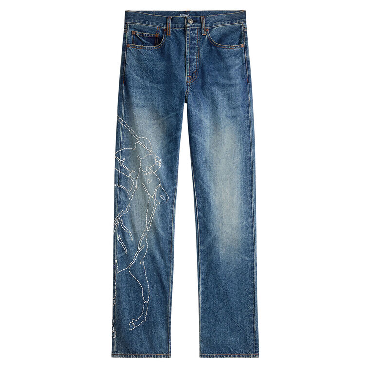 Rigid Denim Embroidered Straight-Leg Jeans image number null