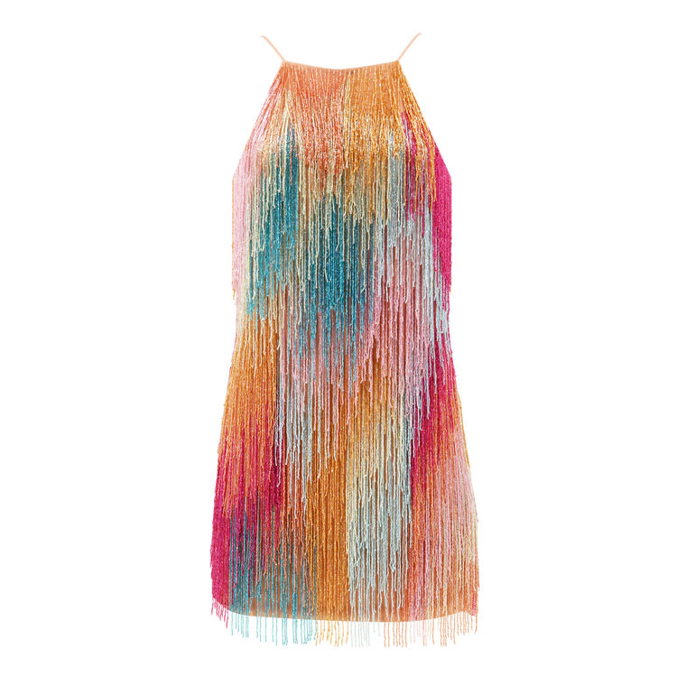 Bead Fringe Halter Mini Dress image number null