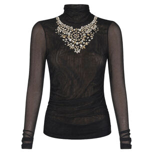 Necklace Shirred Mesh Turtleneck