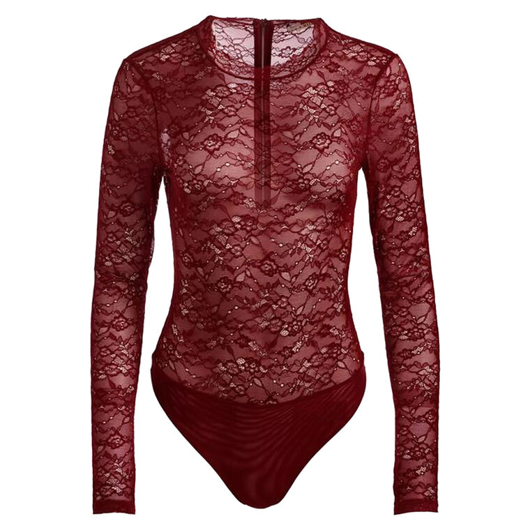 Taeyn Long Sleeve Lace Crew Neck Bodysuit image number null