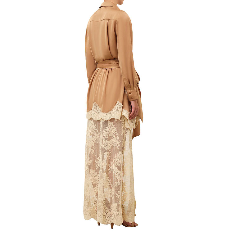 Hypnotic Satin Drape Lace Trim Maxi Skirt image number null