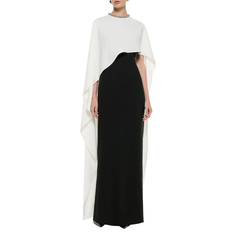 Satin Crepe Embellished Cape Gown image number null