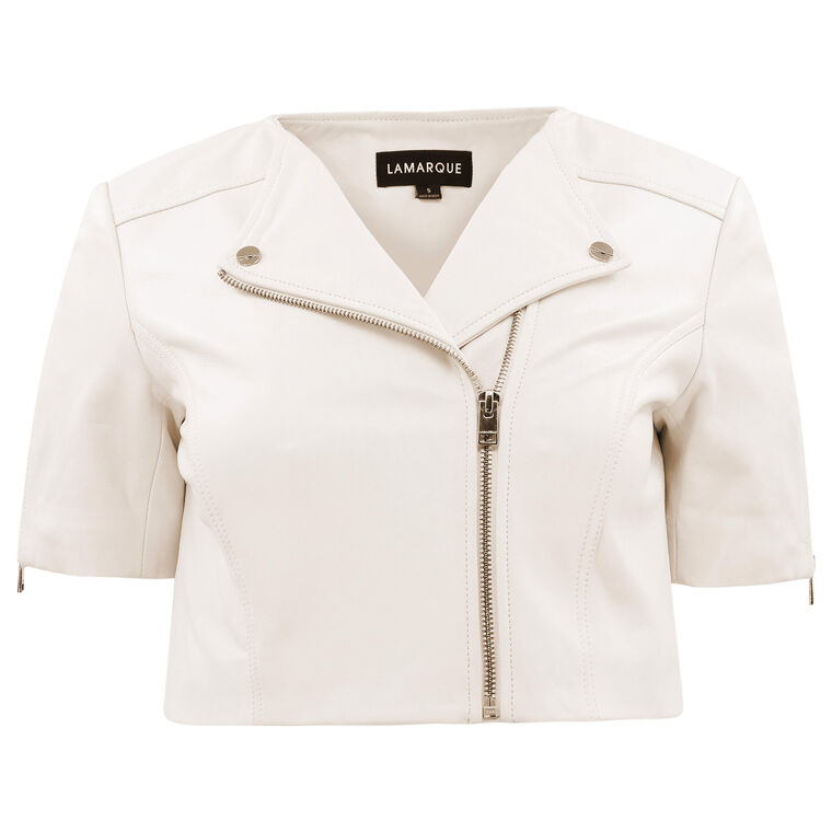 Kirsi Cropped Leather Biker Jacket image number null