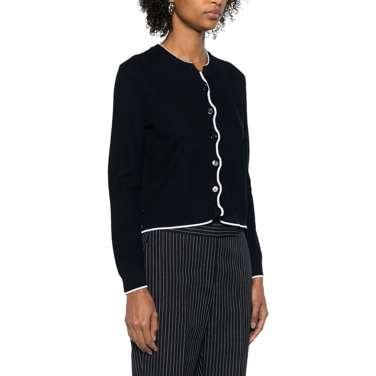 Textured Stitch Crew Neck Cardigan image number null