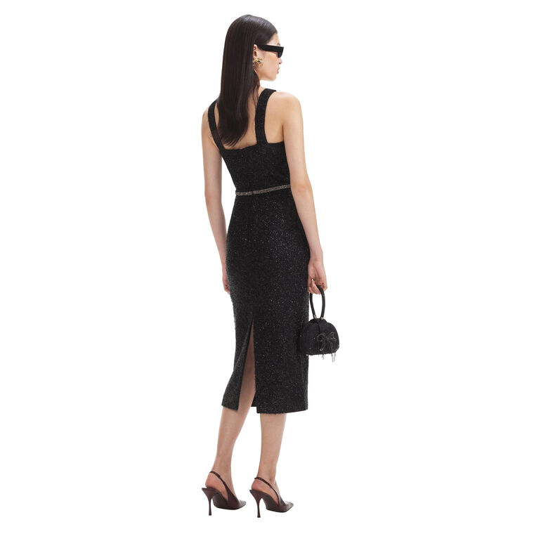 black boucle midi dress Self-Portrait Women's Open-Back Boucle Midi-Dress - Black