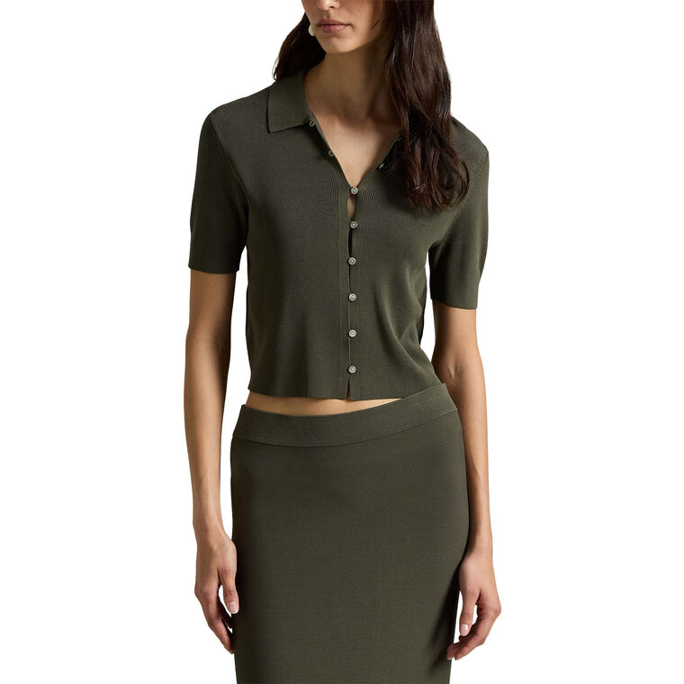 Short Sleeve Polo Collar Cardigan Sweater image number null